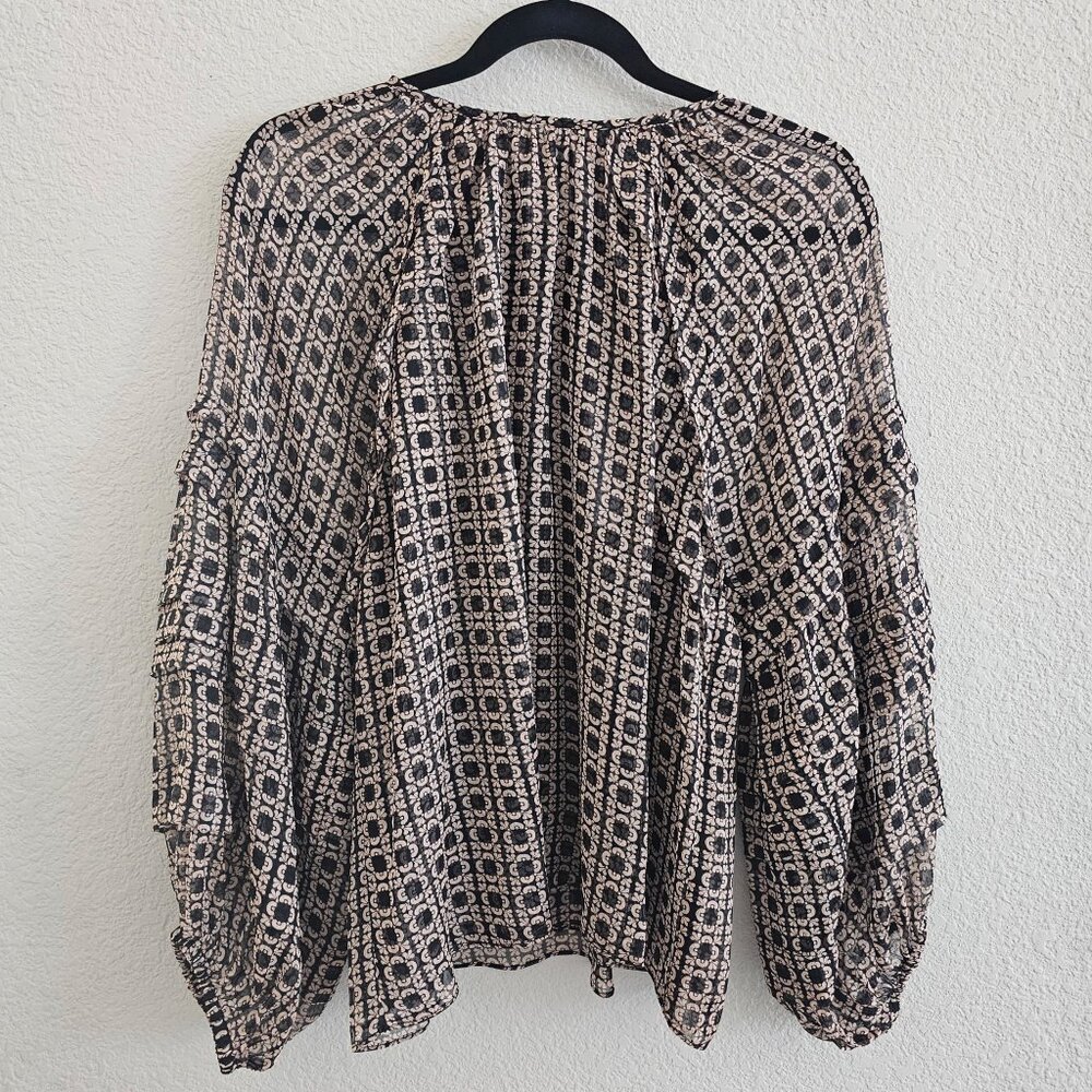 NWT | Misa Los Angeles Geometric Pattern Puff Ruiffle Long Sleeve Top Medium